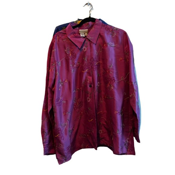 Coldwater Creek Size 2X 100% Silk Pink Shirt with Embroidered Pattern - Picture 1 of 5